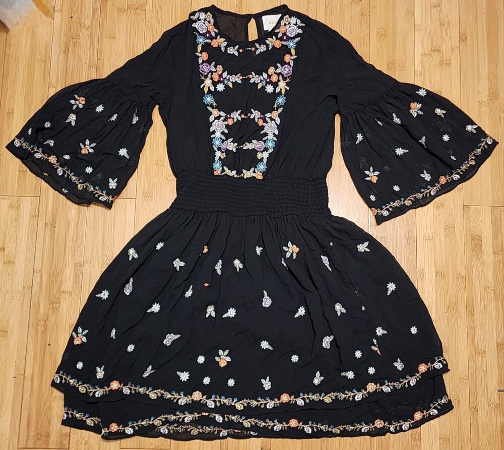 Anthropologie Maeve Women's Embroidered Floral Anfisa Tunic Dress Boho Size 4